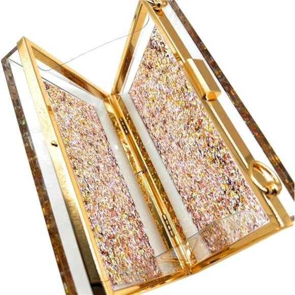 Transparent Sequin Clutch Purse Clear Box Crossbody Evening Bag Wedding Party - Picture 3 of 7